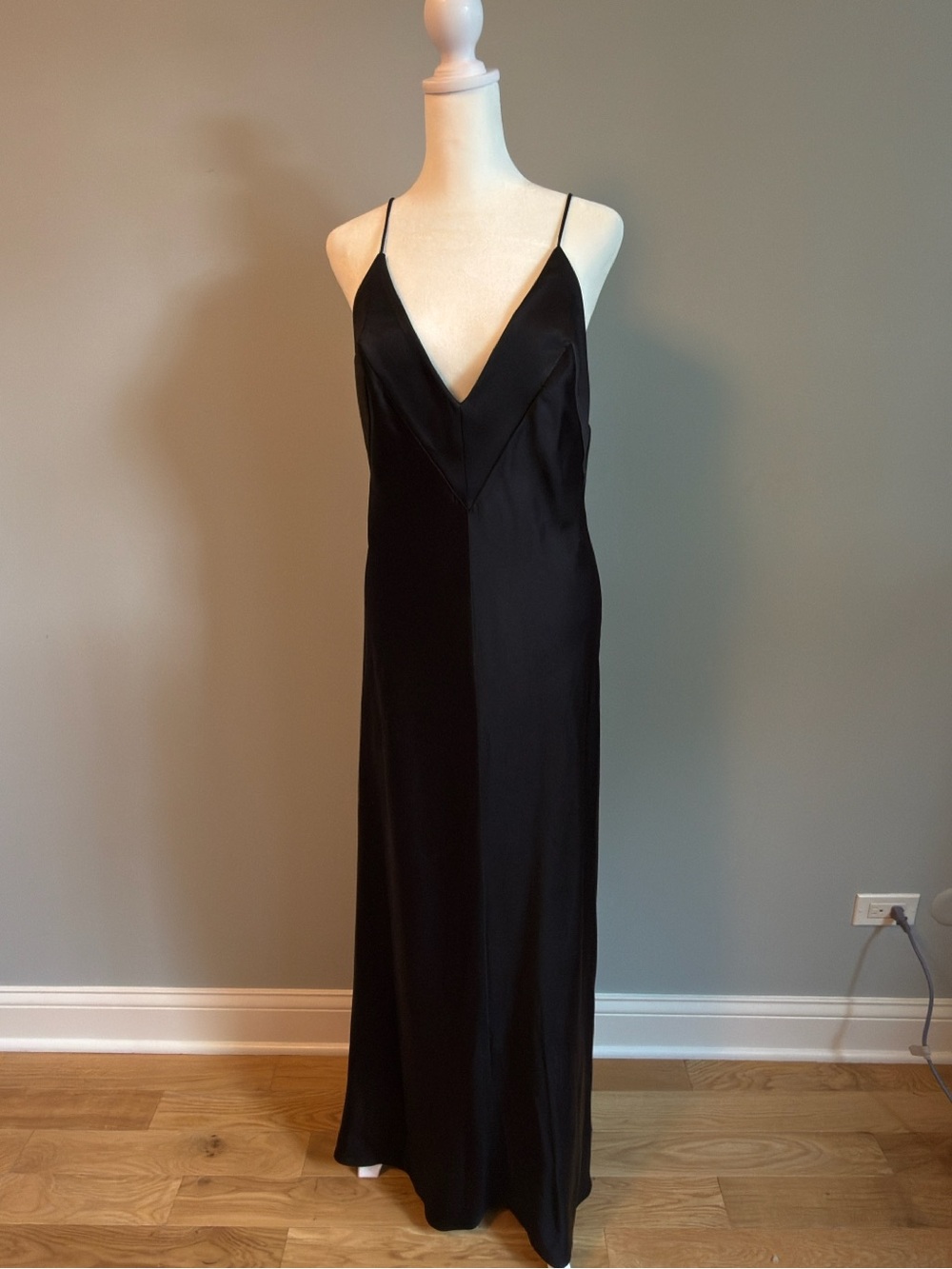 Zara Black Satin Slip Dress with V-Neck